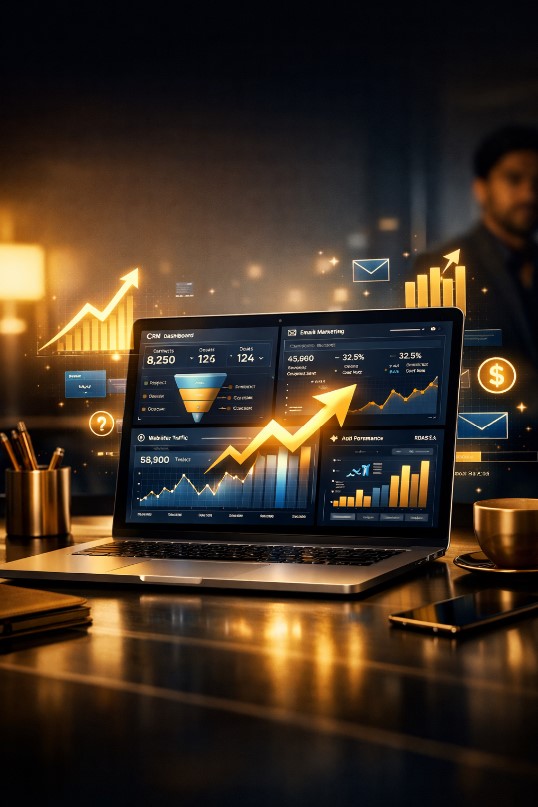 Top SaaS Tools for Small Business Growth 2026 with CRM and marketing automation dashboard