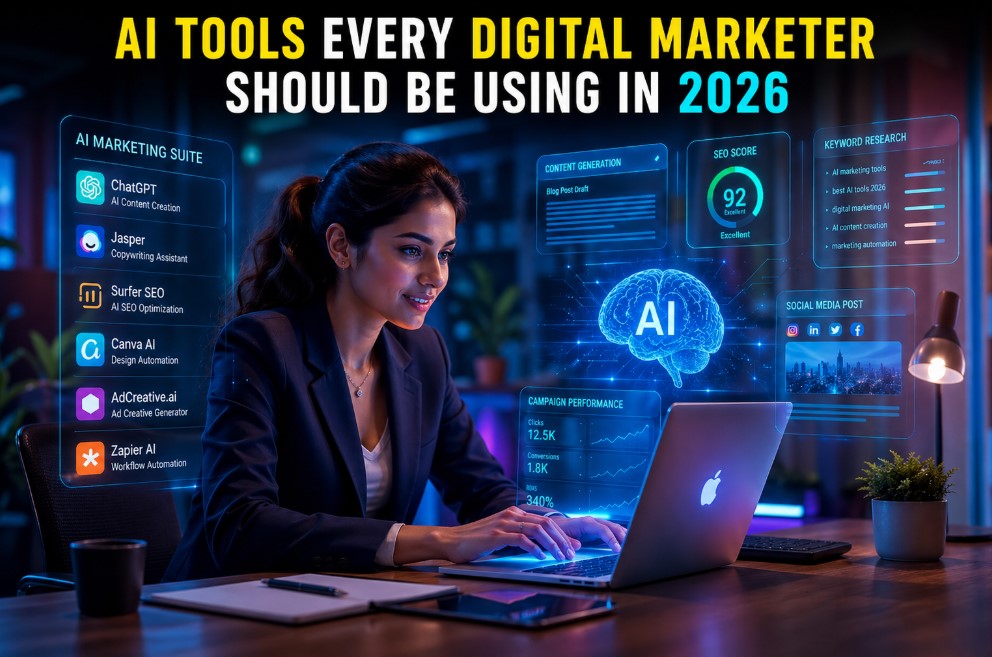 AI se paise kamane wali Indian lady laptop par kaam karte hue futuristic AI tools ke sath