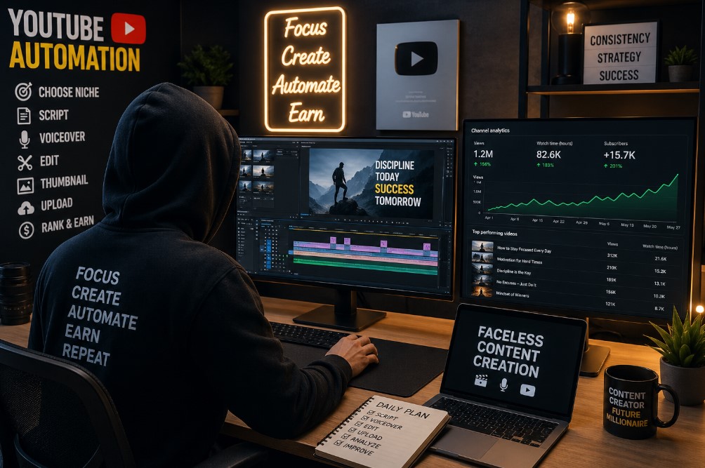 “YouTube automation faceless channel earning online”