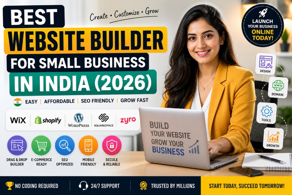Best Website Builder for Small Business in India 2026 Indian business woman creating website