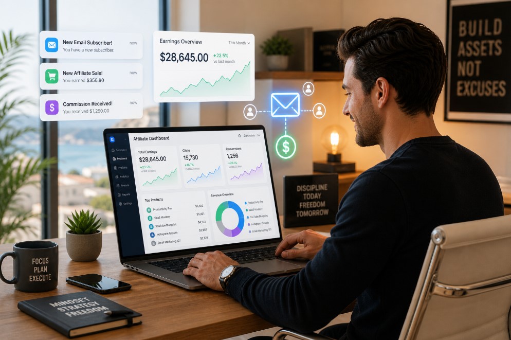 Affiliate earning using email marketing tools and automation system