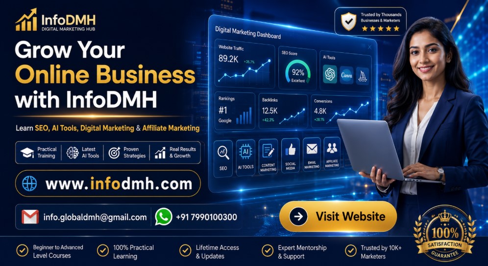 Digital Marketing Hub CTA banner with website, email, and WhatsApp contact information