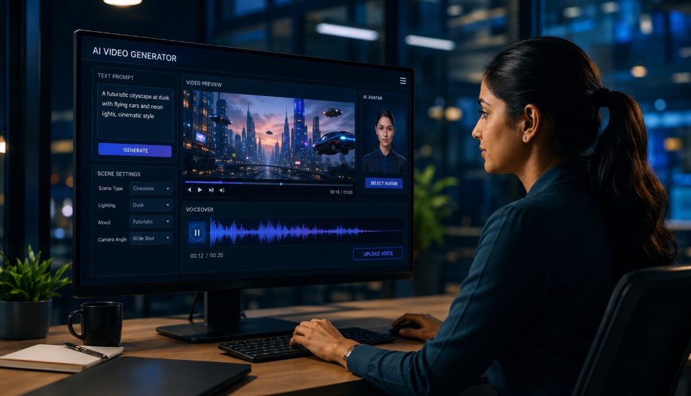 AI video generator tools creating videos automatically from text prompts