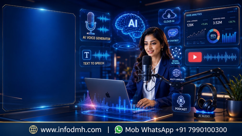 What are the Best AI Voice Generators in 2026 with professional Indian woman using AI voice technology.