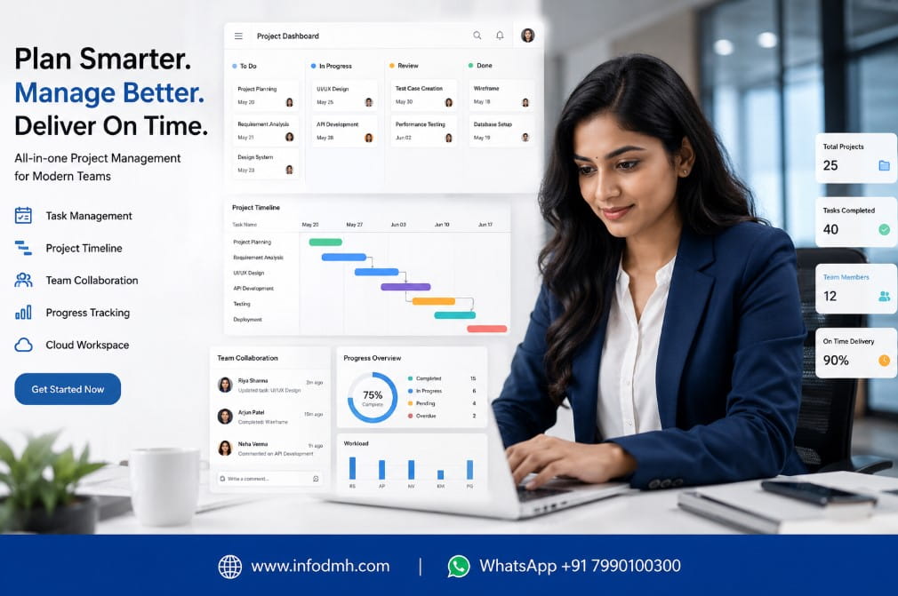 Project management software dashboard for business productivity